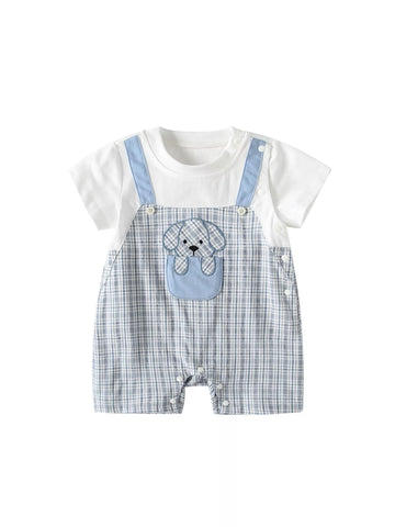 2 pc Baby Boy Dog Patch Plaid Romper