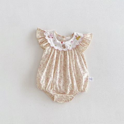Baby Girl Cute Embroidery Scallop Collar Bodysuit