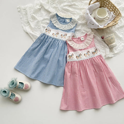 Girls Gingham Carousel Horse Dress