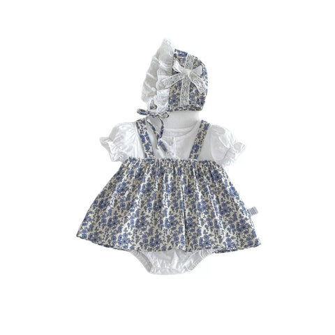 2 Baby Girl Floral Print Bodysuit Dress w/ Bonnet