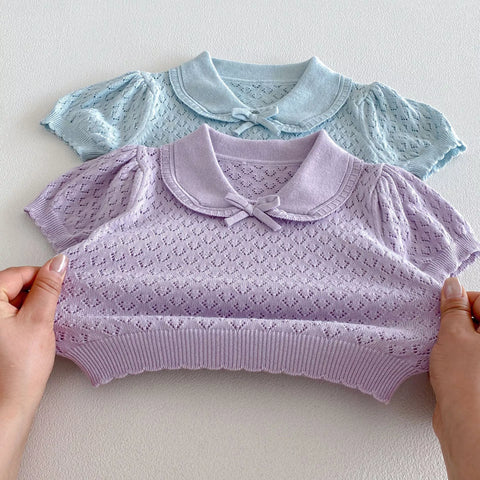 Baby Girl Pointelle Peter Pan Collar Shirt
