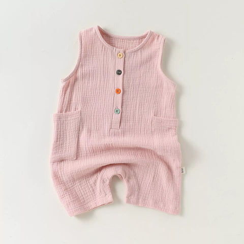 Unisex Baby Sleeveless Rainbow Button Romper