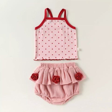2 pc Baby Girl Polka Dot Tank w/ Bloomers Shorts