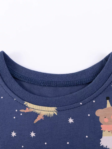 Girls Bear & Unicorn Starry Night Print Tee Dress