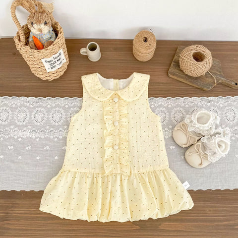 Girls Polka Dot Ruffle Collar Drop Waist Dress