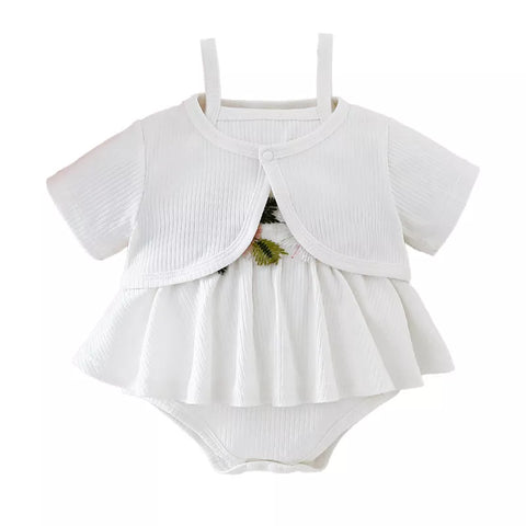 2 Pc Baby Girl Flower Patch Bodysuit & Cardigan set