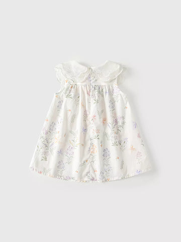 Girls Layered Scallop Collar Floral Dress