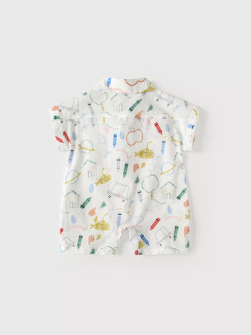 Baby Boy School Print Shirt Romper