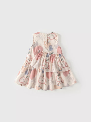 Girls Apple Print Layered Ruffle Dress