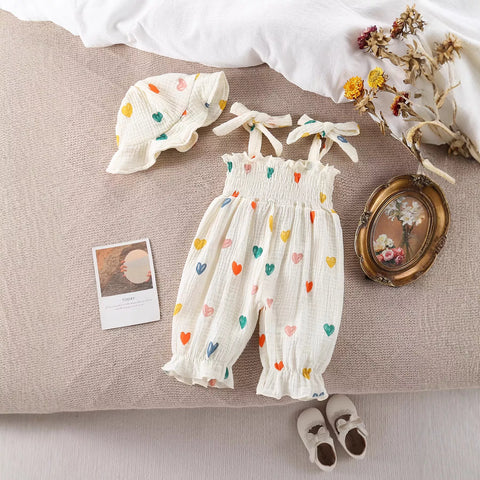 2 Pc Baby Girl Floral Print Smock Romper