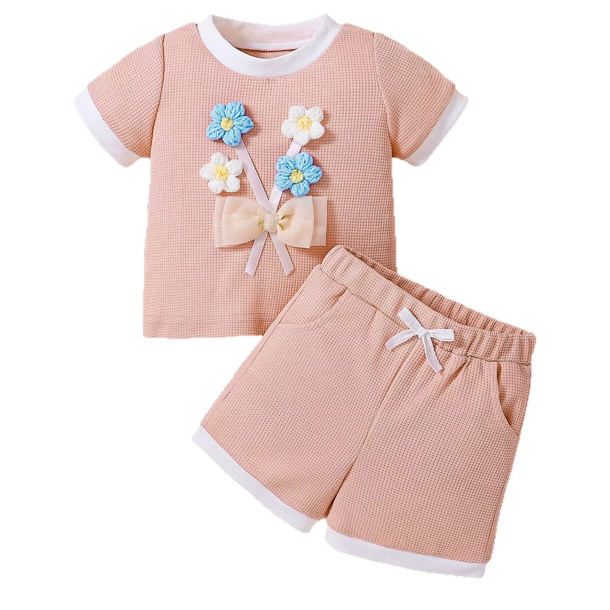 2 Pc Baby Girl Waffle Knit 3D Flower Set