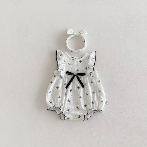 2 Pc Baby Girl Mini Ribbon Print Bodysuit