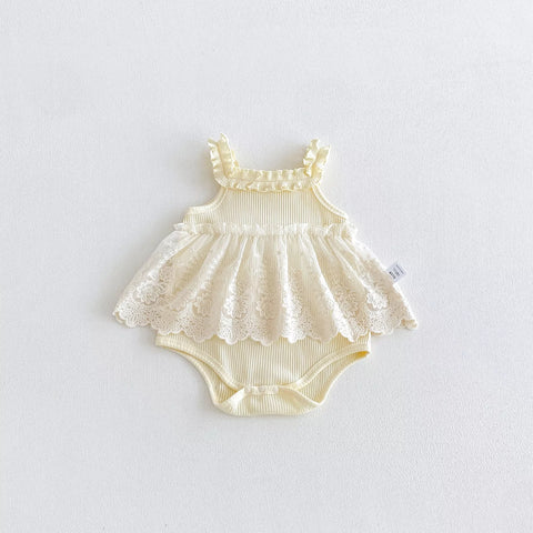 Baby Girl Ribbed Lace Overlay Skirt Dress