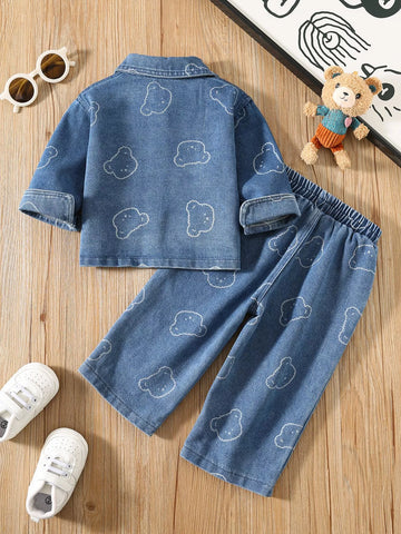 Boy Bear Print Denim Set