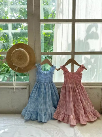 Girls Plaid Smocked Bodice Dress