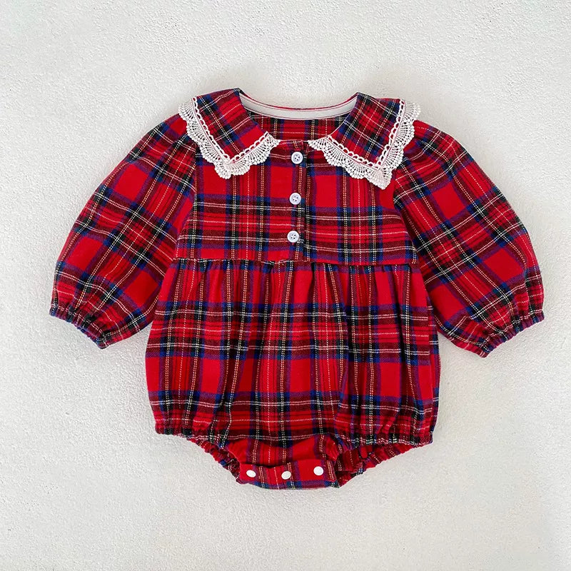 Girls Tartan Print Lace Collar Bodysuit or Dress