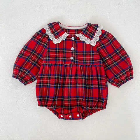 Girls Tartan Print Lace Collar Bodysuit or Dress