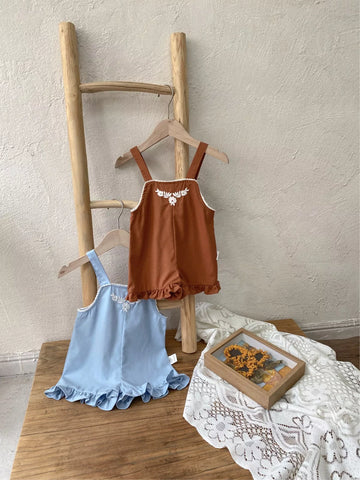 Baby Girl Playsuit-Floral Embroidered Ruffle Romper