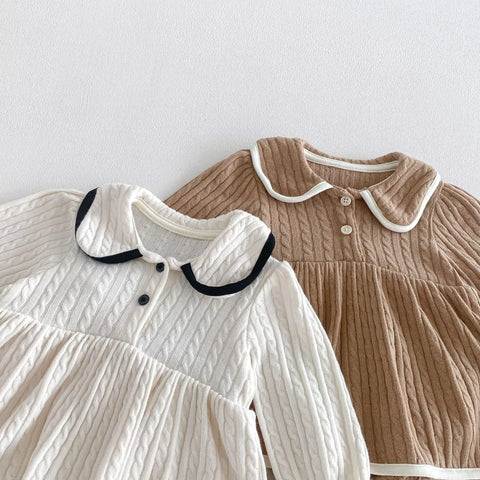2 Pc Baby Girl Piping Trim Cable Knit Sweater Dress