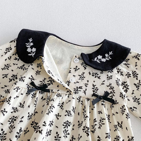 Baby Girl Paisley Print Contrast Collar Long Sleeve Bodysuit