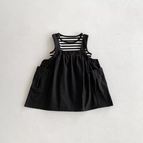 2 Pc Baby Stripe Tank & Pocket Pinafore Dress