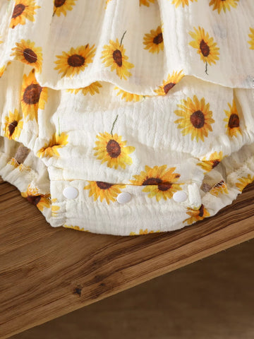 2 Pc Baby Girl Sunflower Smocked Bodysuit w/ Hat