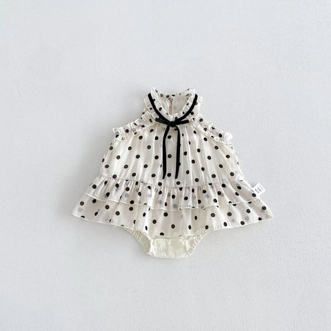 Baby Girl Chic Halter Polka Dot Bow Tie Bodysuit Dress