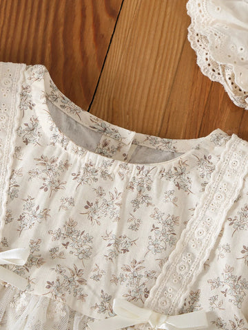2 Baby Girl Autumn Flower Bodysuit w/ Bonnet Hat