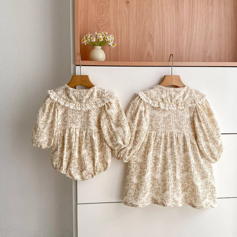 Girls Autumn Floral Print Collar Dress Or Bodysuit