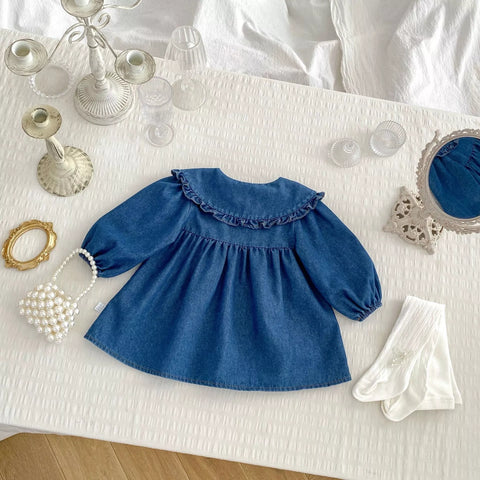 Girls Peter Pant Collar Denim Dress