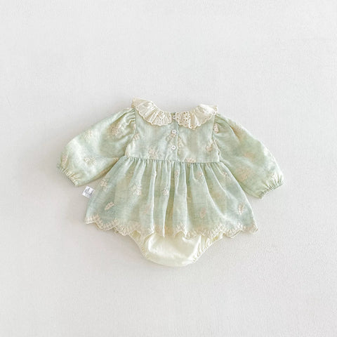 Baby Girl Floral Embroidered Lace Collar Bodysuit Dress