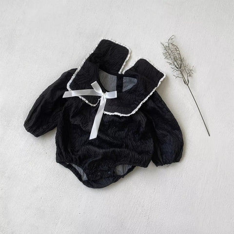 Baby Girl Textured Butterfly Bow Collar Bodysuit