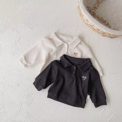 2 Pc Kids Ribbed Polo Sweatshirt & Shorts Set
