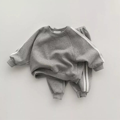 2 Pc Unisex Striped Sweatshirt & Pants Set