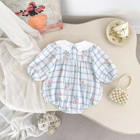 Baby Girl Grid Print Tulip Bodysuit