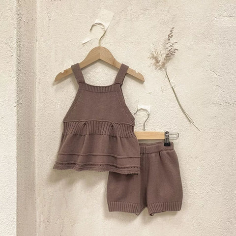 2 Pc Baby Girl Knit Ruffle Top & Bloomer Shorts Set