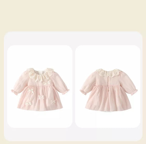 Baby Girl Lace Ruffle Collar Bow Romper Dress