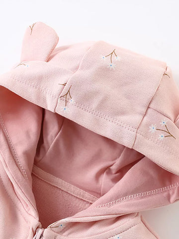 Baby Girl Floral Print Bear-Ear Zip-Up Hoodie