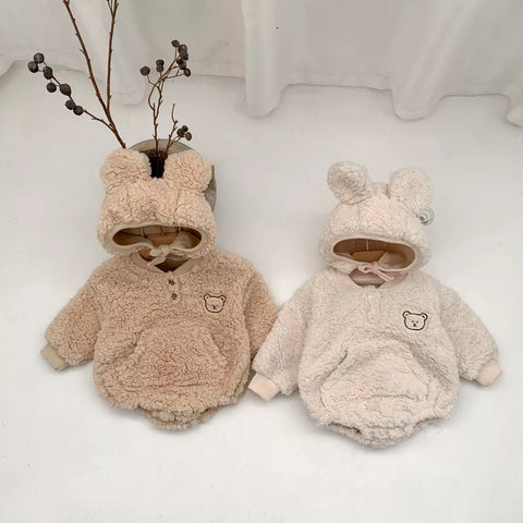 Baby Sherpa Fleece Bear Bodysuit with Hat