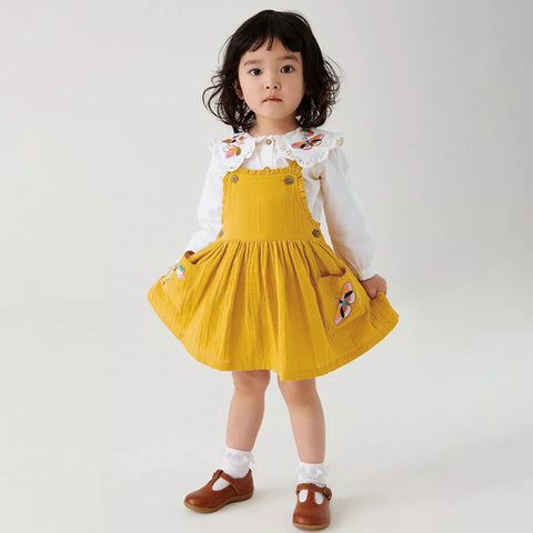 2 Pc Girls Cotton Overall Dress with Collar Shirt