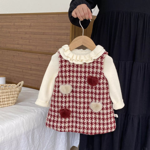 2 Pc Girls Houndstooth Valentine Sweater & Dress Set