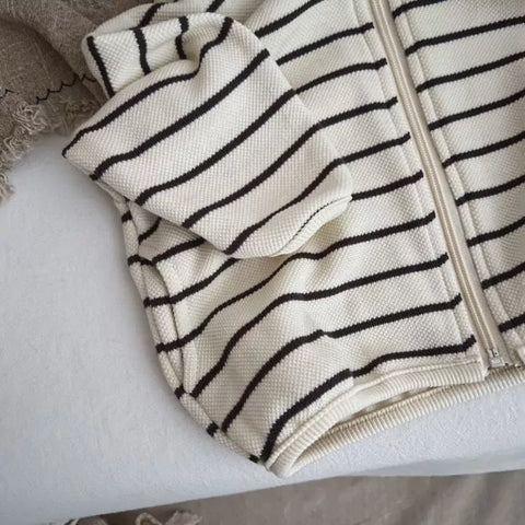 Unisex Kids Stripe Knitted Zip Up Hoodie