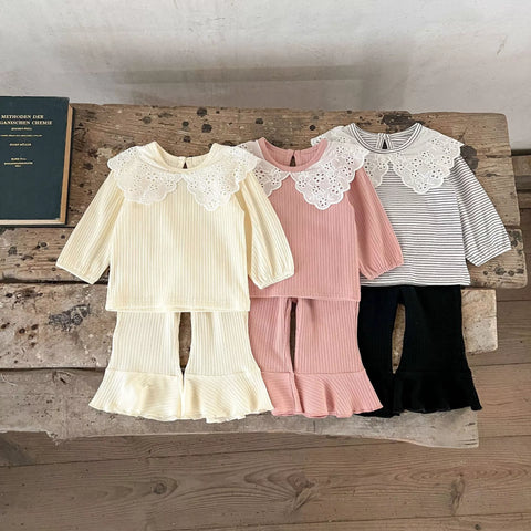 2 Pc Girls Baby Girl Ribbed Lace Collar Set
