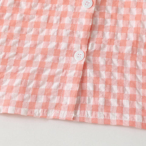 2 Pc Baby Girl Gingham Plaid Sailor Collar Set