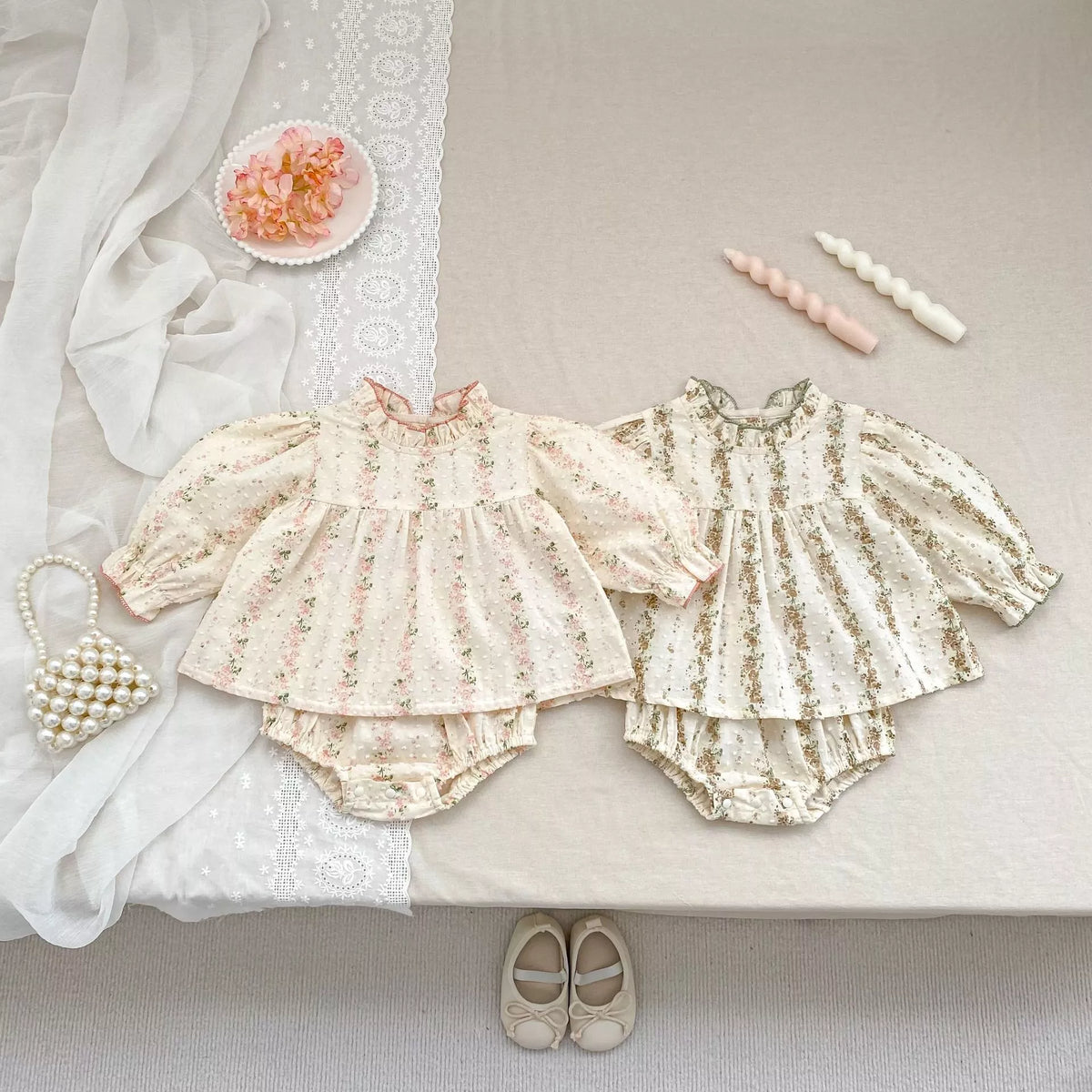 Baby Girl Flower Vine Long Sleeve Shirt & Shorts Set