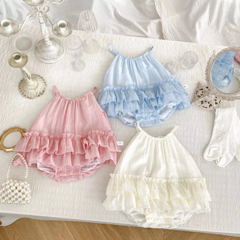 Baby Girl Low Waist Ruffle Bodysuit Halter Dress
