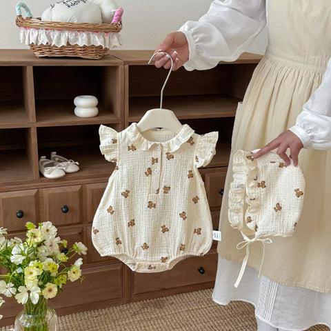 2 Baby Girl Teddy Bear Bodysuit w/ Bonnet Hat