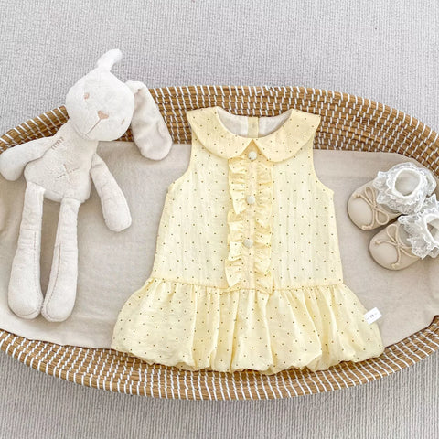 Girls Polka Dot Ruffle Collar Drop Waist Dress