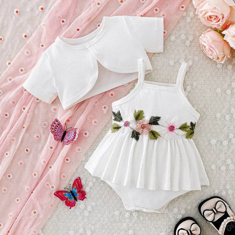 2 Pc Baby Girl Flower Patch Bodysuit & Cardigan set