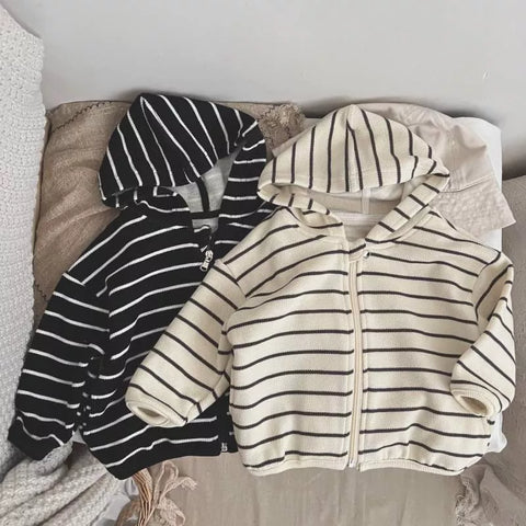 Unisex Kids Stripe Knitted Zip Up Hoodie